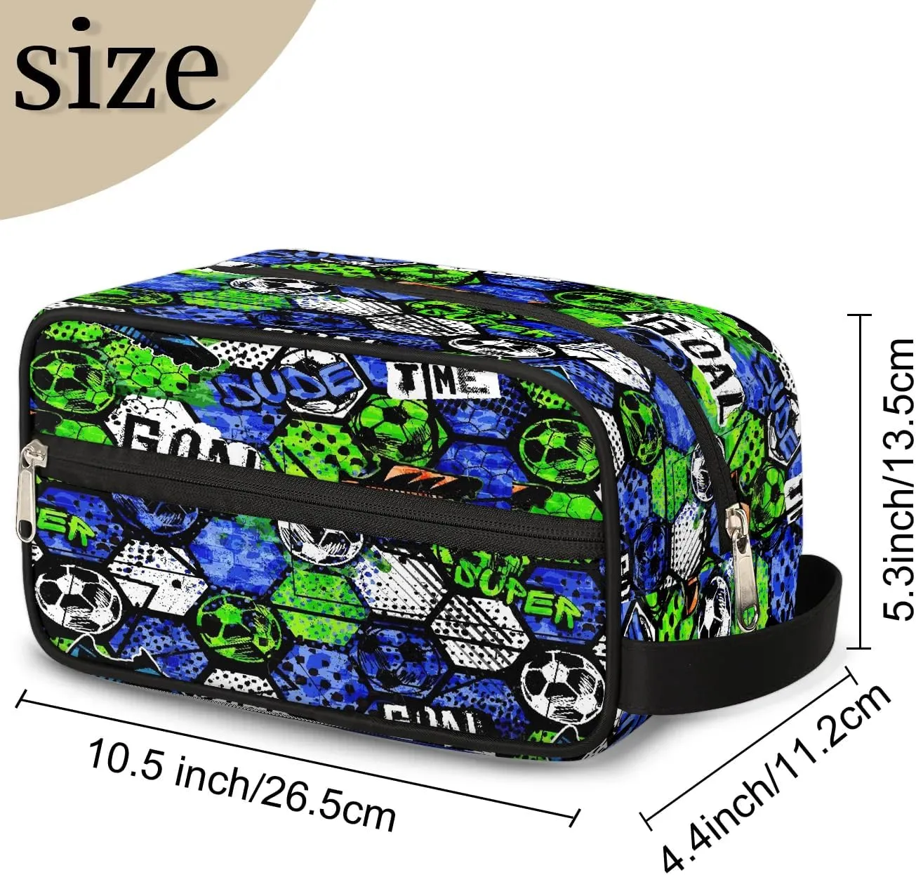 Kids Travel Toiletry Bag, Waterproof Hanging Dopp Kit for Teens Boys, Cool Blue Soccer Switch Carrying Case Compatible with Nintendo Switch and New Switch OLED Console