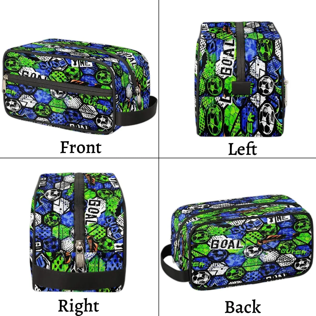 Kids Travel Toiletry Bag, Waterproof Hanging Dopp Kit for Teens Boys, Cool Blue Soccer Switch Carrying Case Compatible with Nintendo Switch and New Switch OLED Console
