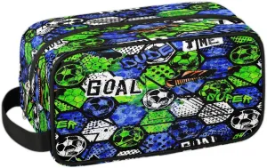 Kids Travel Toiletry Bag, Waterproof Hanging Dopp Kit for Teens Boys, Cool Blue Soccer Switch Carrying Case Compatible with Nintendo Switch and New Switch OLED Console