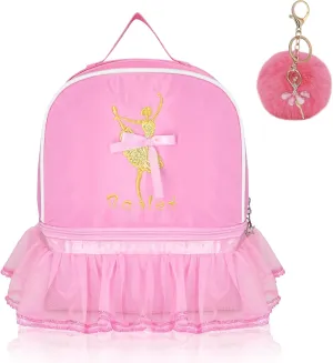 KingBig Cute Ballet Dance Backpack, Girl Pink Dress Dance Bag with Hairball Keychain.