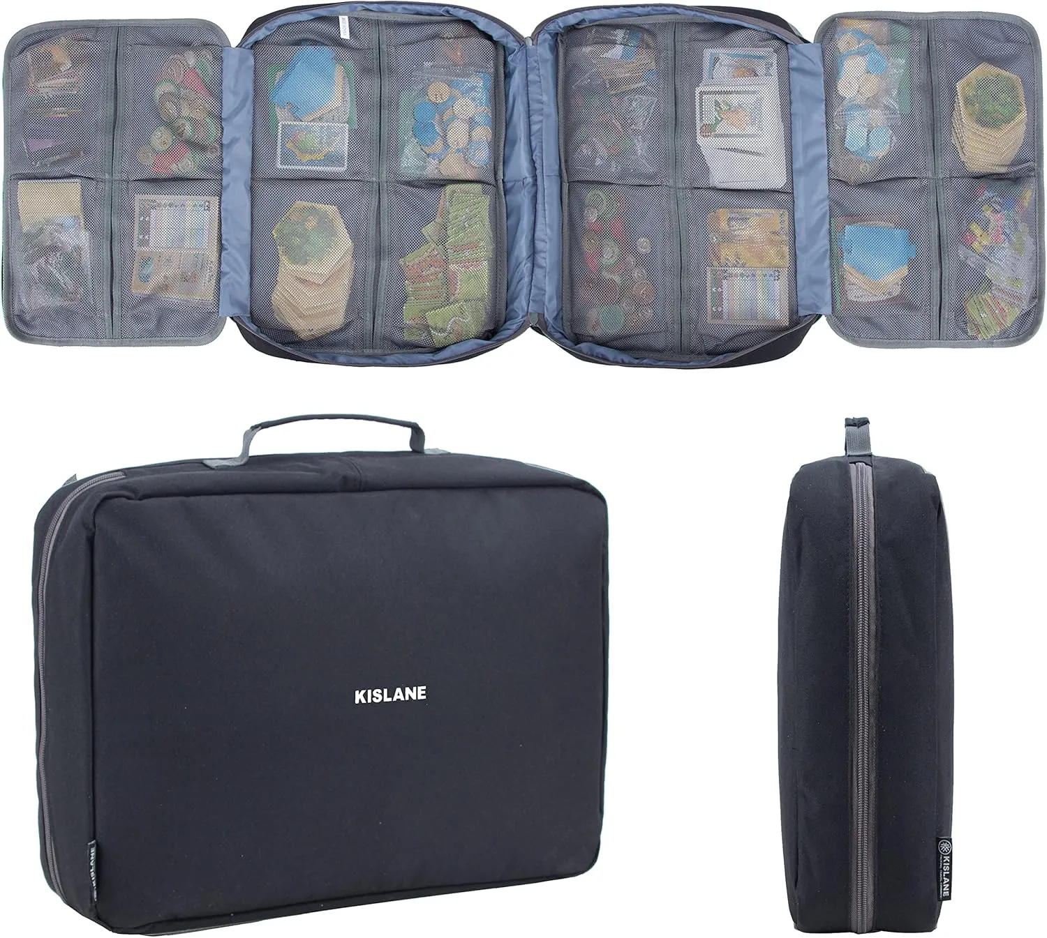 KISLANE Board Game Carrying Case with 18 Pockets for Board Games, Pieces, Tokens, Cards and More, Expandable Board Game Storage Solution for Travel, Party, Gathering