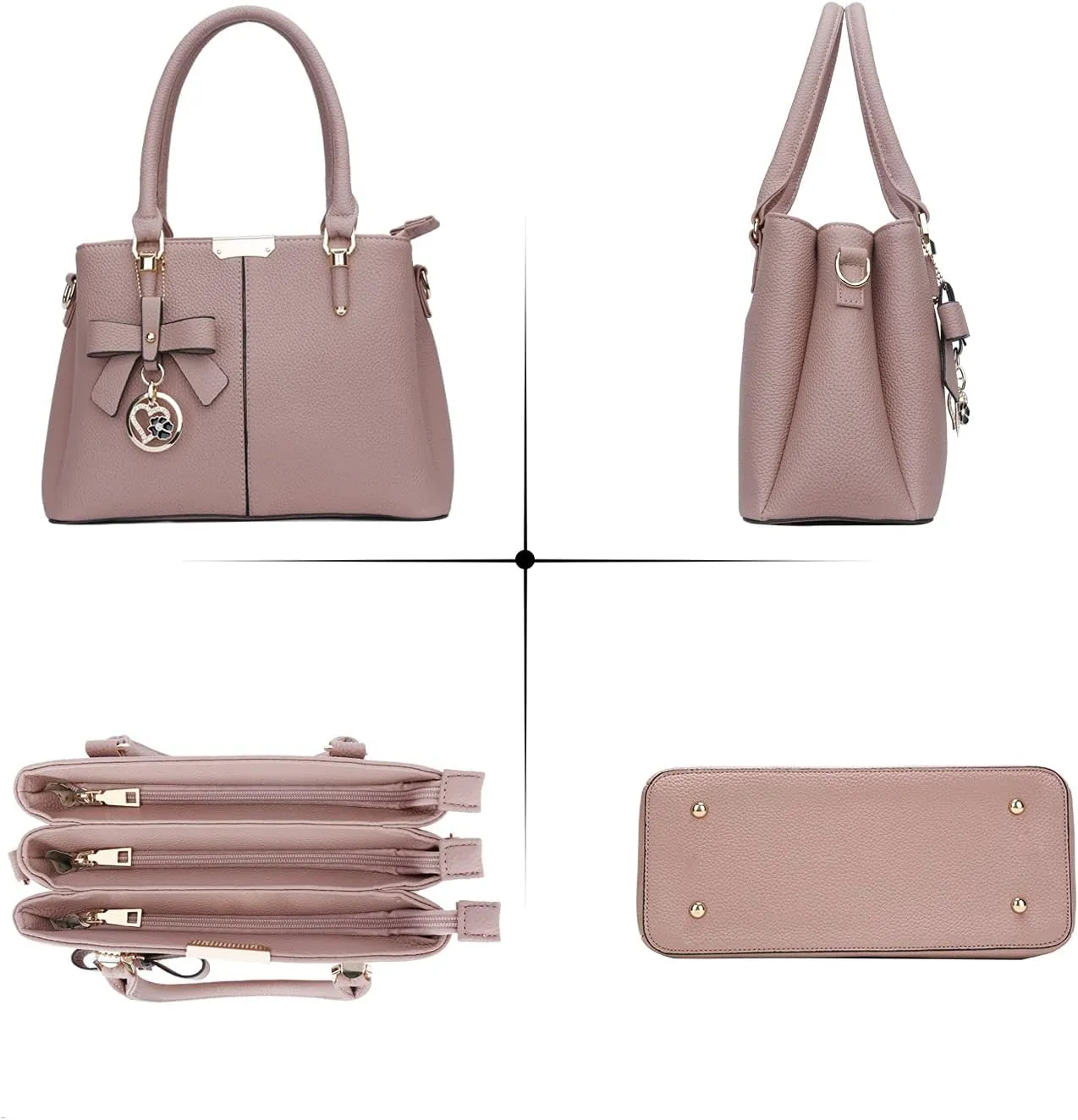 KKXIU 3 Zippered Compartments Purses and Handbags for Women Top Handle Satchel Shoulder Ladies Bags
