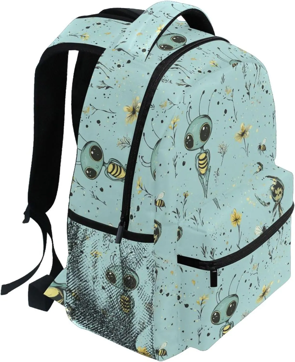 KLL Fun Backpack for Women Men Fashion Business Work Bag with Chest Strap for Business Work College Travel Trip Cute Aliens Turquoise