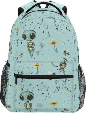 KLL Fun Backpack for Women Men Fashion Business Work Bag with Chest Strap for Business Work College Travel Trip Cute Aliens Turquoise