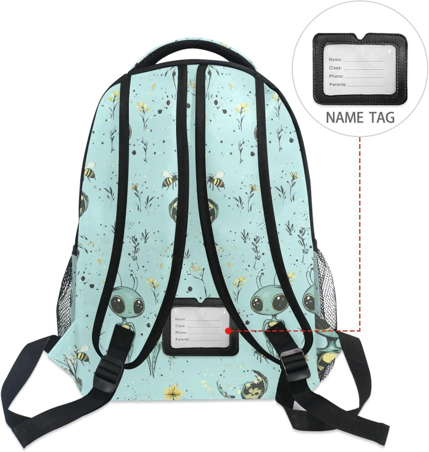 KLL Fun Backpack for Women Men Fashion Business Work Bag with Chest Strap for Business Work College Travel Trip Cute Aliens Turquoise