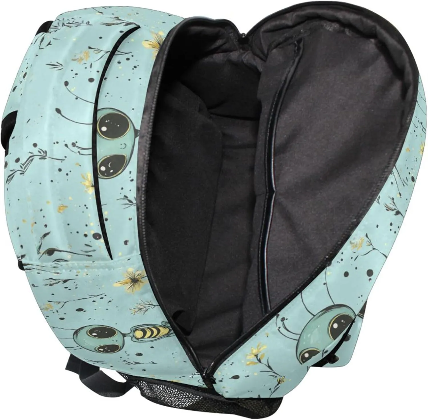 KLL Fun Backpack for Women Men Fashion Business Work Bag with Chest Strap for Business Work College Travel Trip Cute Aliens Turquoise