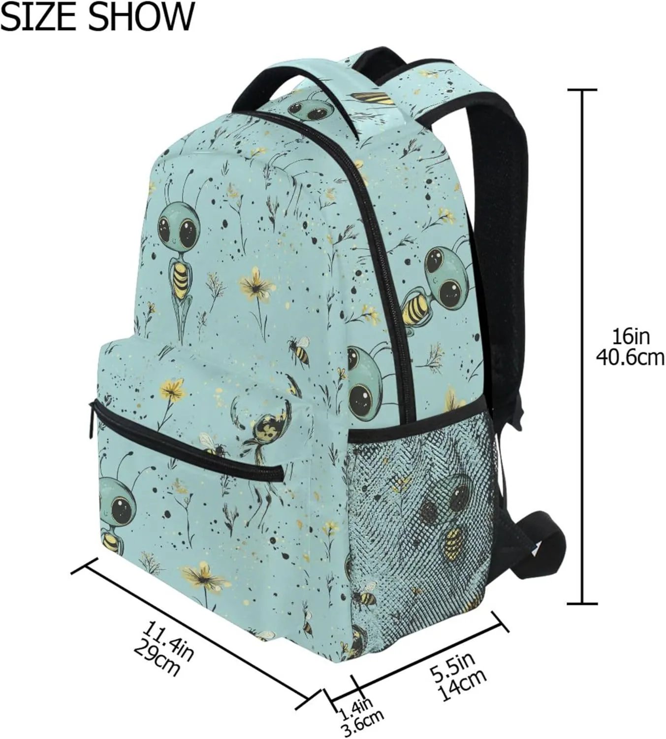 KLL Fun Backpack for Women Men Fashion Business Work Bag with Chest Strap for Business Work College Travel Trip Cute Aliens Turquoise