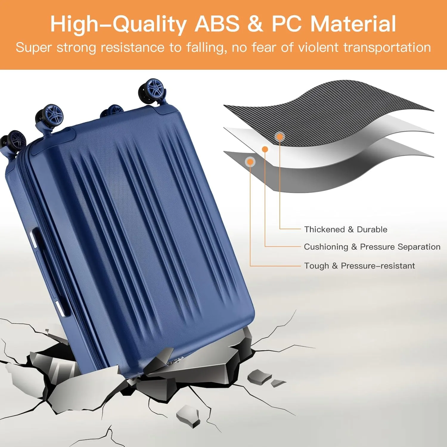 Kono 24 Inch Expandable Luggage with Quiet Spinner Wheels & TSA Lock, Scratch and Drop Resistant ABS & PC Hardside Durable Travel Checked Suitcase (Navy)