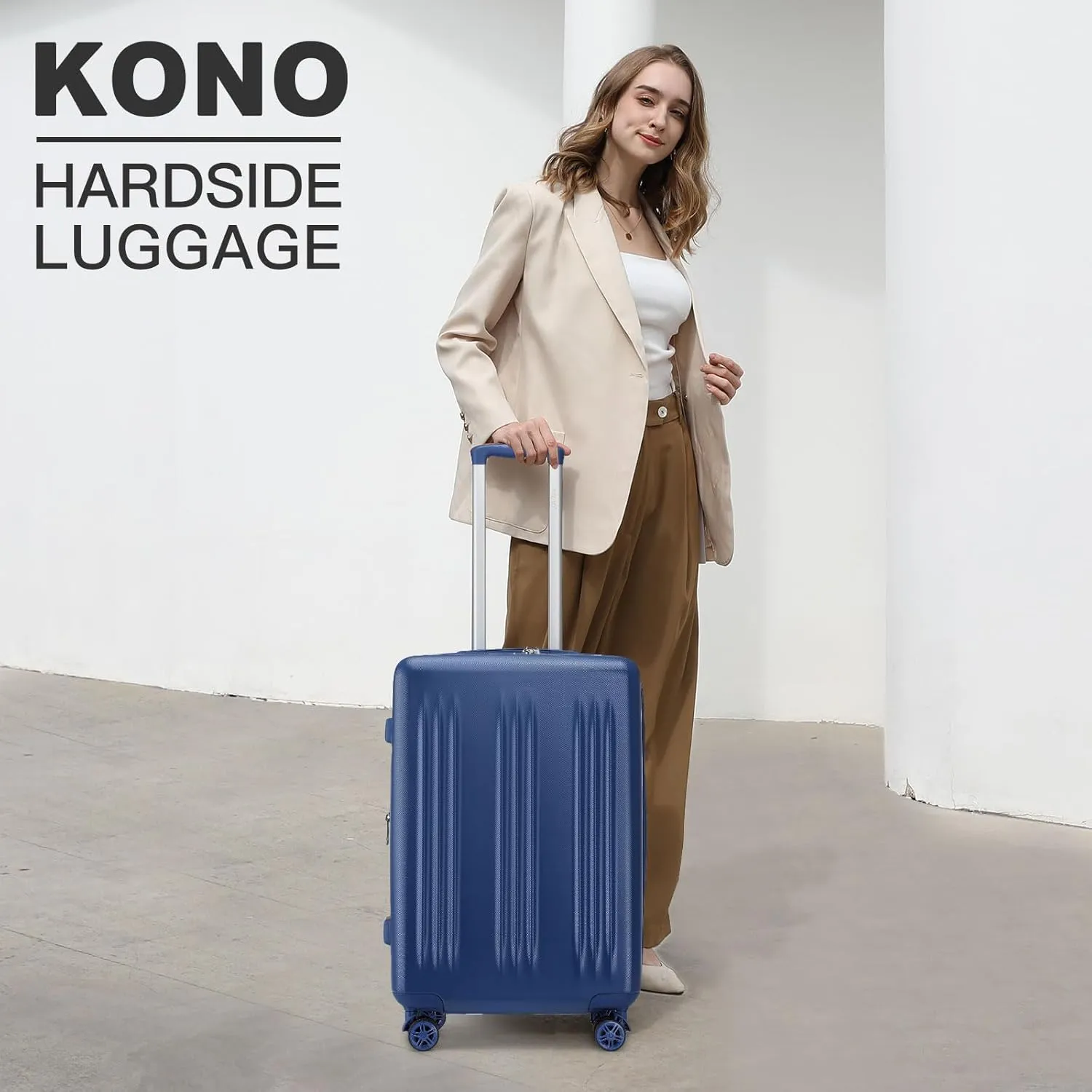 Kono 24 Inch Expandable Luggage with Quiet Spinner Wheels & TSA Lock, Scratch and Drop Resistant ABS & PC Hardside Durable Travel Checked Suitcase (Navy)