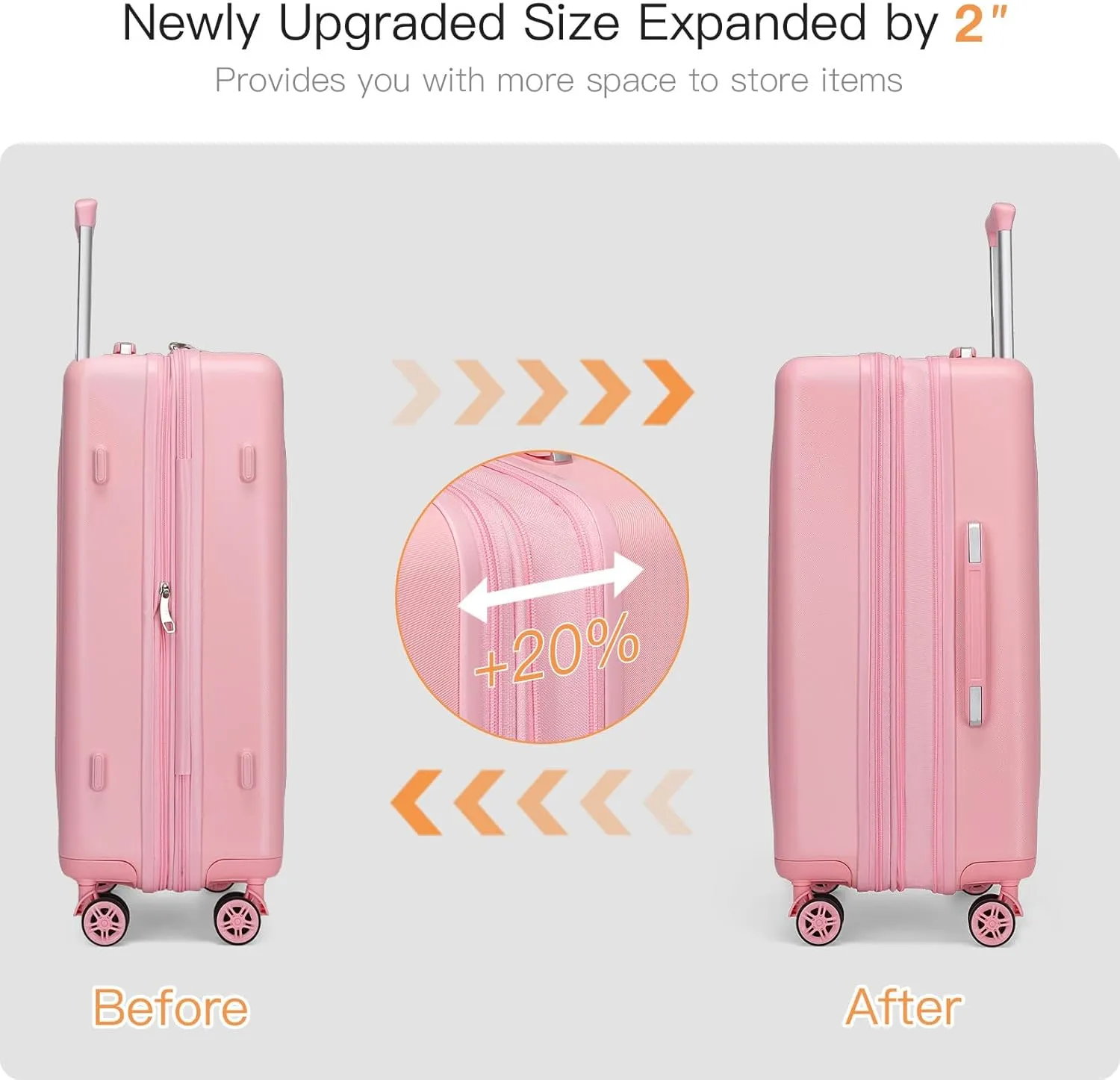Kono 24 Inch Expandable Luggage with Quiet Spinner Wheels & TSA Lock, Scratch and Drop Resistant ABS & PC Hardside Durable Travel Checked Suitcase (Pink)