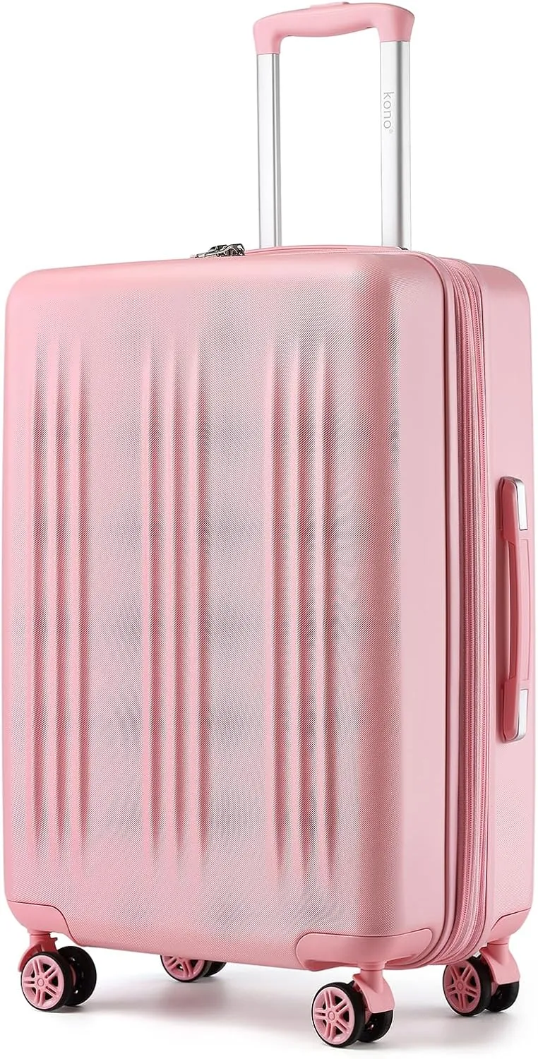 Kono 24 Inch Expandable Luggage with Quiet Spinner Wheels & TSA Lock, Scratch and Drop Resistant ABS & PC Hardside Durable Travel Checked Suitcase (Pink)
