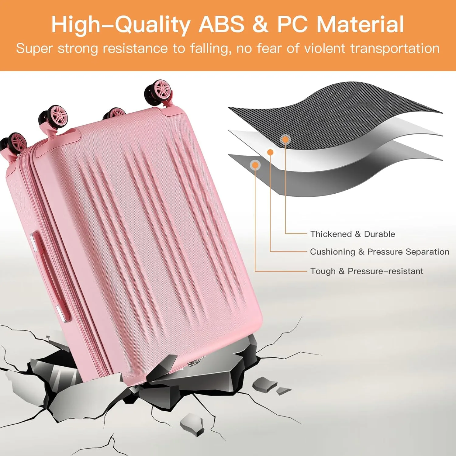 Kono 24 Inch Expandable Luggage with Quiet Spinner Wheels & TSA Lock, Scratch and Drop Resistant ABS & PC Hardside Durable Travel Checked Suitcase (Pink)