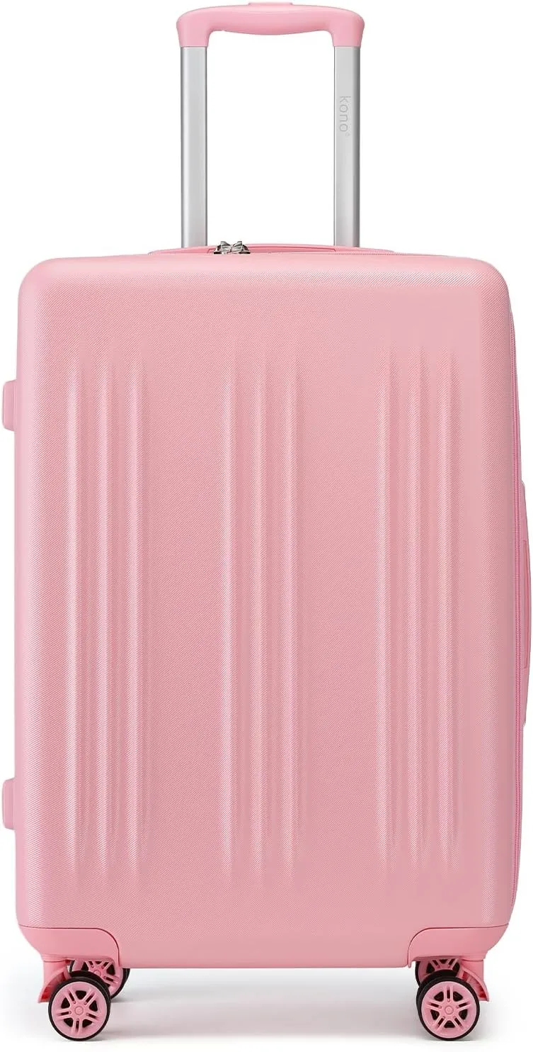 Kono 24 Inch Expandable Luggage with Quiet Spinner Wheels & TSA Lock, Scratch and Drop Resistant ABS & PC Hardside Durable Travel Checked Suitcase (Pink)