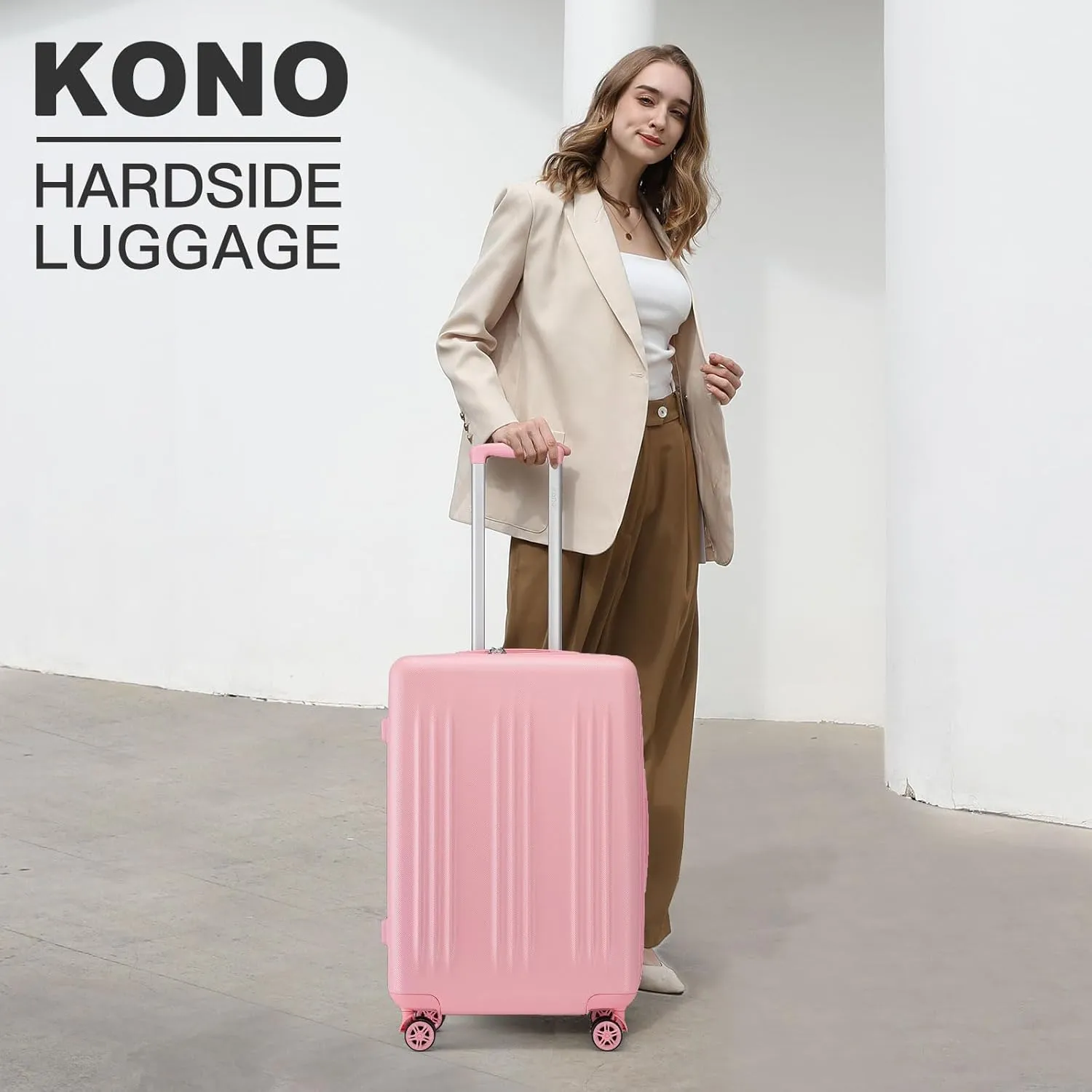 Kono 24 Inch Expandable Luggage with Quiet Spinner Wheels & TSA Lock, Scratch and Drop Resistant ABS & PC Hardside Durable Travel Checked Suitcase (Pink)