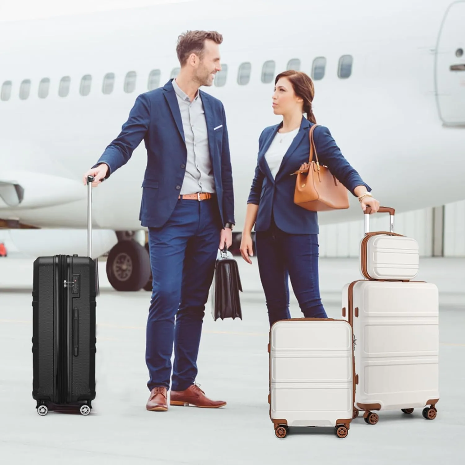 Kono 3 Piece Luggage Sets Expandable(only 28") Lightweight with Spinner Wheels TSA Lock Hardside Travel Rolling Suitcases 20in 24in 28in Carry on Black