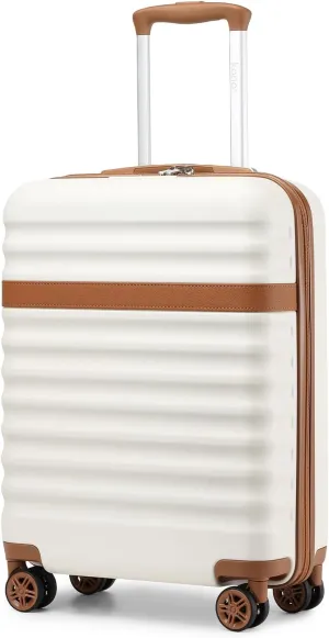 Kono Airline - Approved Carry - On Luggage, 22x14x9 inches, with TSA Lock, 20 - Inch Expandable Lightweight Hardshell Suitcase (Cream- Brown, Suitable for 1-3 Days of Travel)