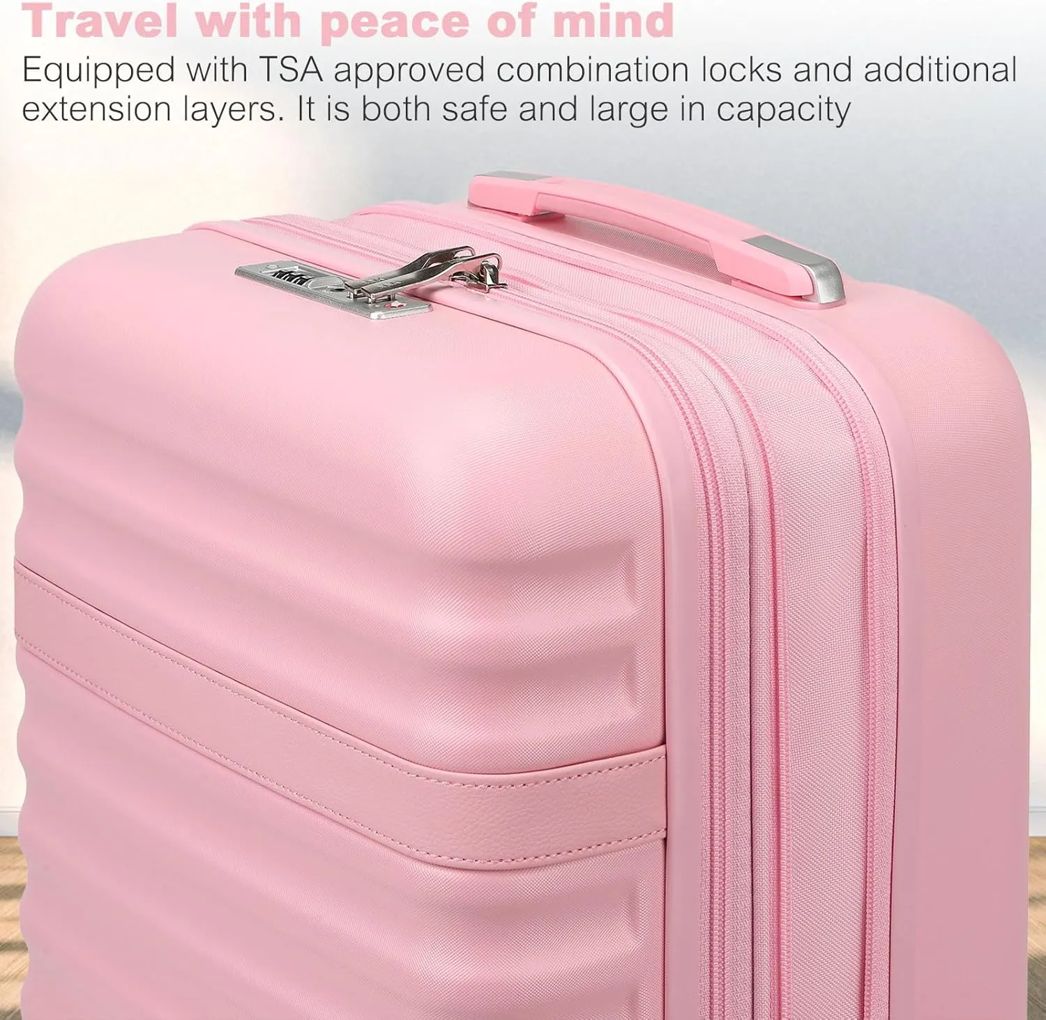 Kono Expandable 28 - Inch Large Checked Luggage: ABS PC Hardside Trolley Travel Case - Hard Shell Suitcase with TSA Lock, Cream - Pink