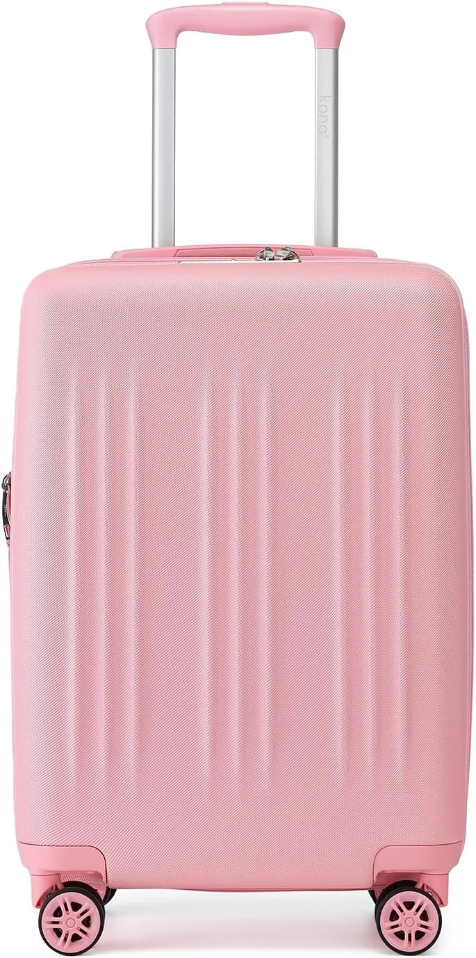 Kono Small 20 Inch Expandable Carry On Luggage with Spinner Wheels & TSA Lock, Scratch and Drop Resistant Hard Shell ABS & PC 22x14x9 Airline Approved Suitcase (Pink)