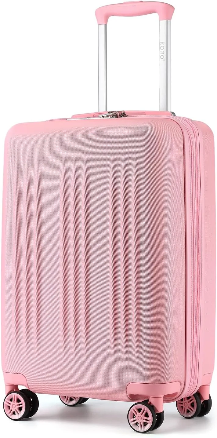Kono Small 20 Inch Expandable Carry On Luggage with Spinner Wheels & TSA Lock, Scratch and Drop Resistant Hard Shell ABS & PC 22x14x9 Airline Approved Suitcase (Pink)