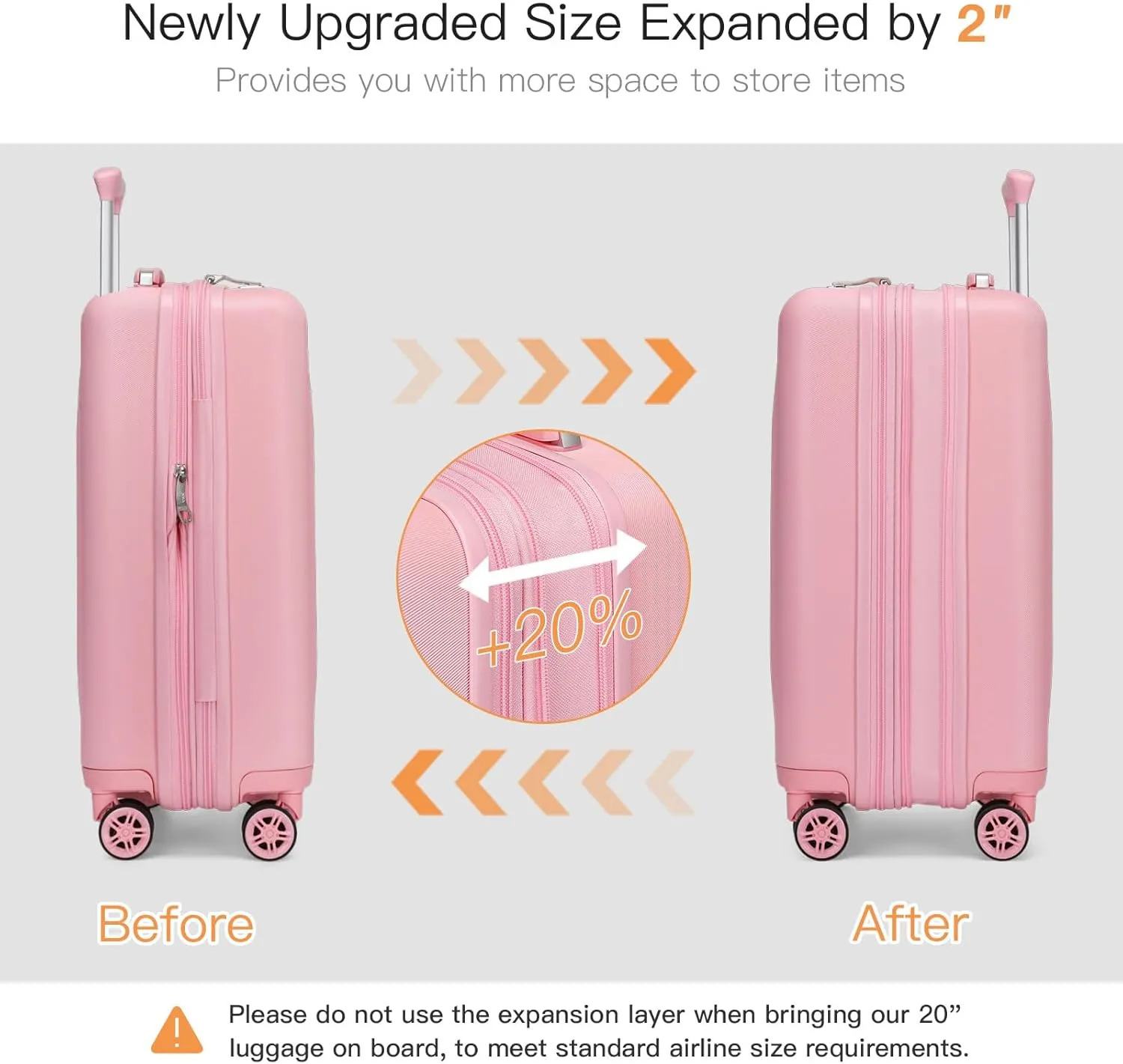 Kono Small 20 Inch Expandable Carry On Luggage with Spinner Wheels & TSA Lock, Scratch and Drop Resistant Hard Shell ABS & PC 22x14x9 Airline Approved Suitcase (Pink)