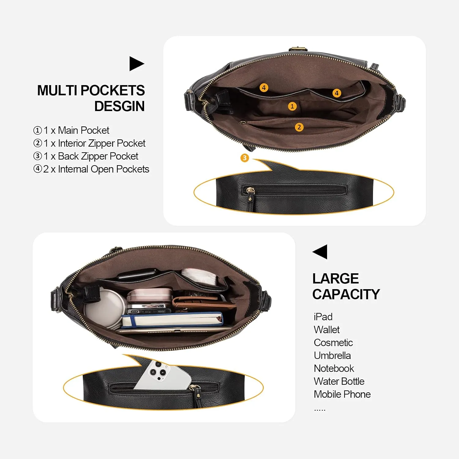 KouLi Buir Crossbody Purses for Women - PU Leather Shoulder Handbags Sling Bag Crossboby Bags Medium Multi Pockets