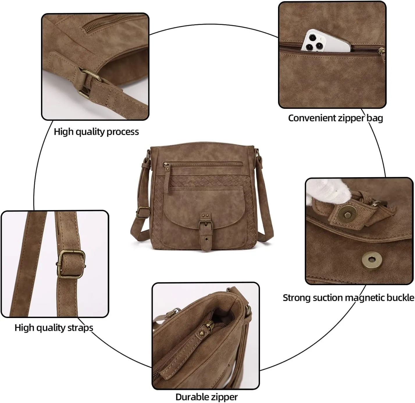 KouLi Buir Crossbody Purses for Women - PU Leather Shoulder Handbags Sling Bag Crossboby Bags Medium Multi Pockets