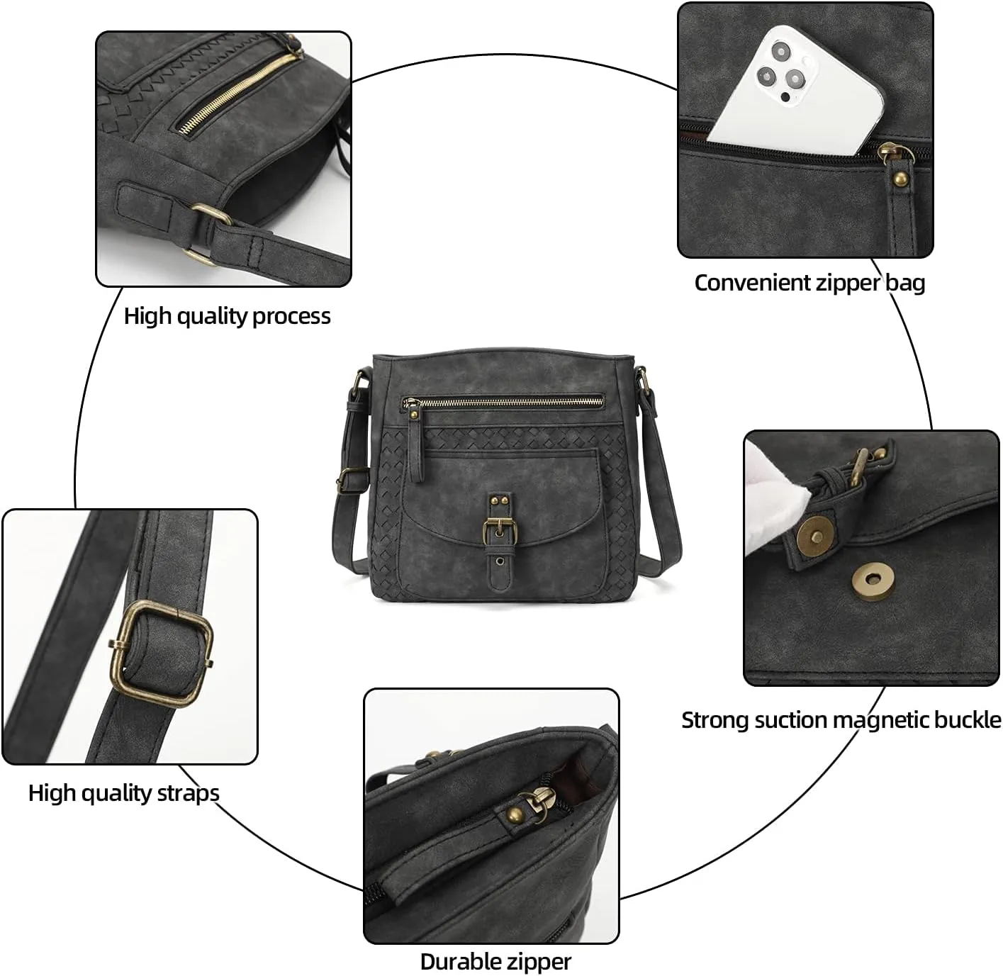 KouLi Buir Crossbody Purses for Women - PU Leather Shoulder Handbags Sling Bag Crossboby Bags Medium Multi Pockets
