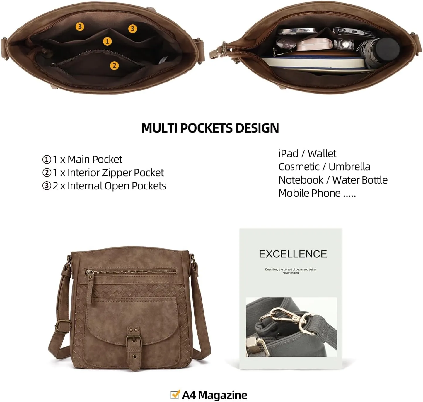 KouLi Buir Crossbody Purses for Women - PU Leather Shoulder Handbags Sling Bag Crossboby Bags Medium Multi Pockets
