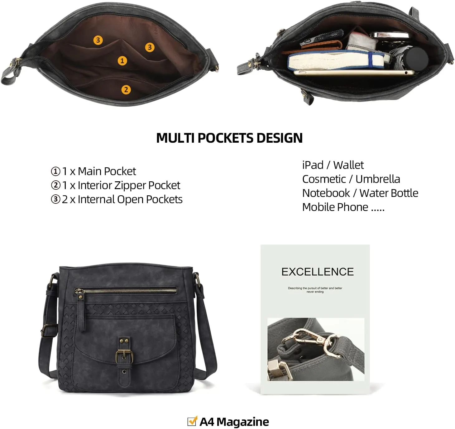 KouLi Buir Crossbody Purses for Women - PU Leather Shoulder Handbags Sling Bag Crossboby Bags Medium Multi Pockets
