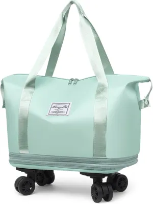 Kulken Travel Bag with Wheels, Large Capacity Foldable Expandable Rolling Duffle Bag, Removable 360 Spinner Wheels Carry On Luggage (Green)