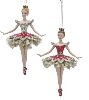 Kurt Adler Princess Ballerina 6” Ornament (Silver & Red) Wearing A Ruby Dress with Ballet Shoes for Thanksgiving