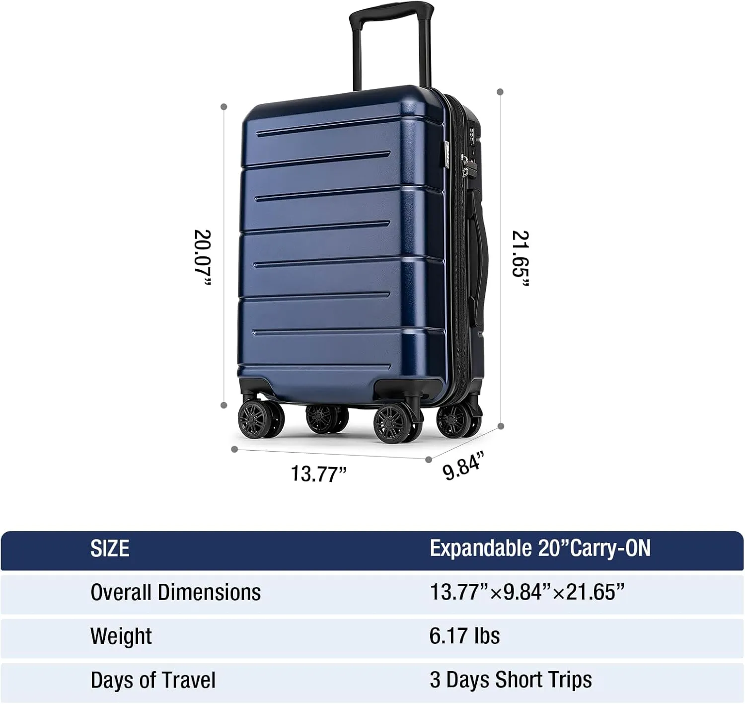KYME Hardside Expandable Carry On Luggage 22x14x9 Airline Approved 20 Inch Hardshell Carry On Suitcase with Wheels TSA Lock Small Travel Rolling Luggage with Cup Holder for Women Men Navy