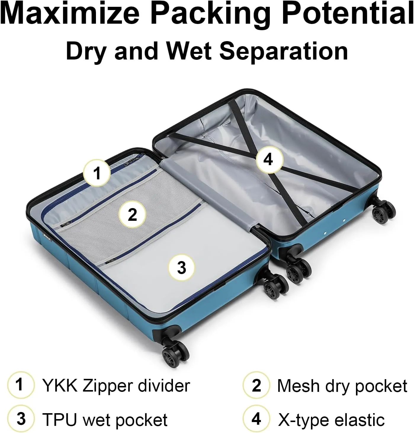 KYME Hardside Expandable Carry On Luggage 22x14x9 Airline Approved,20 Inch Hard Shell Suitcase with Double Spinner Wheels TSA Lock,Travel Rolling Luggage with Cup Holder for Men Women,Light Blue