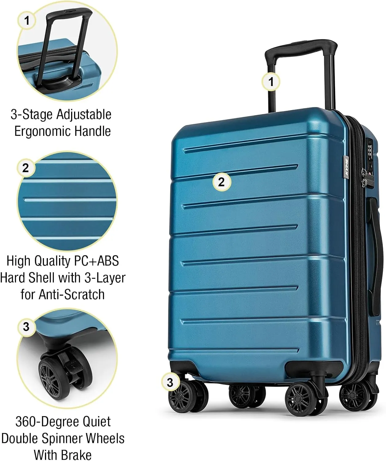 KYME Hardside Expandable Carry On Luggage 22x14x9 Airline Approved,20 Inch Hard Shell Suitcase with Double Spinner Wheels TSA Lock,Travel Rolling Luggage with Cup Holder for Men Women,Light Blue