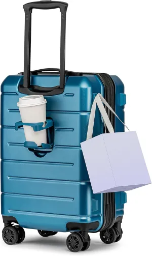KYME Hardside Expandable Carry On Luggage 22x14x9 Airline Approved,20 Inch Hard Shell Suitcase with Double Spinner Wheels TSA Lock,Travel Rolling Luggage with Cup Holder for Men Women,Light Blue