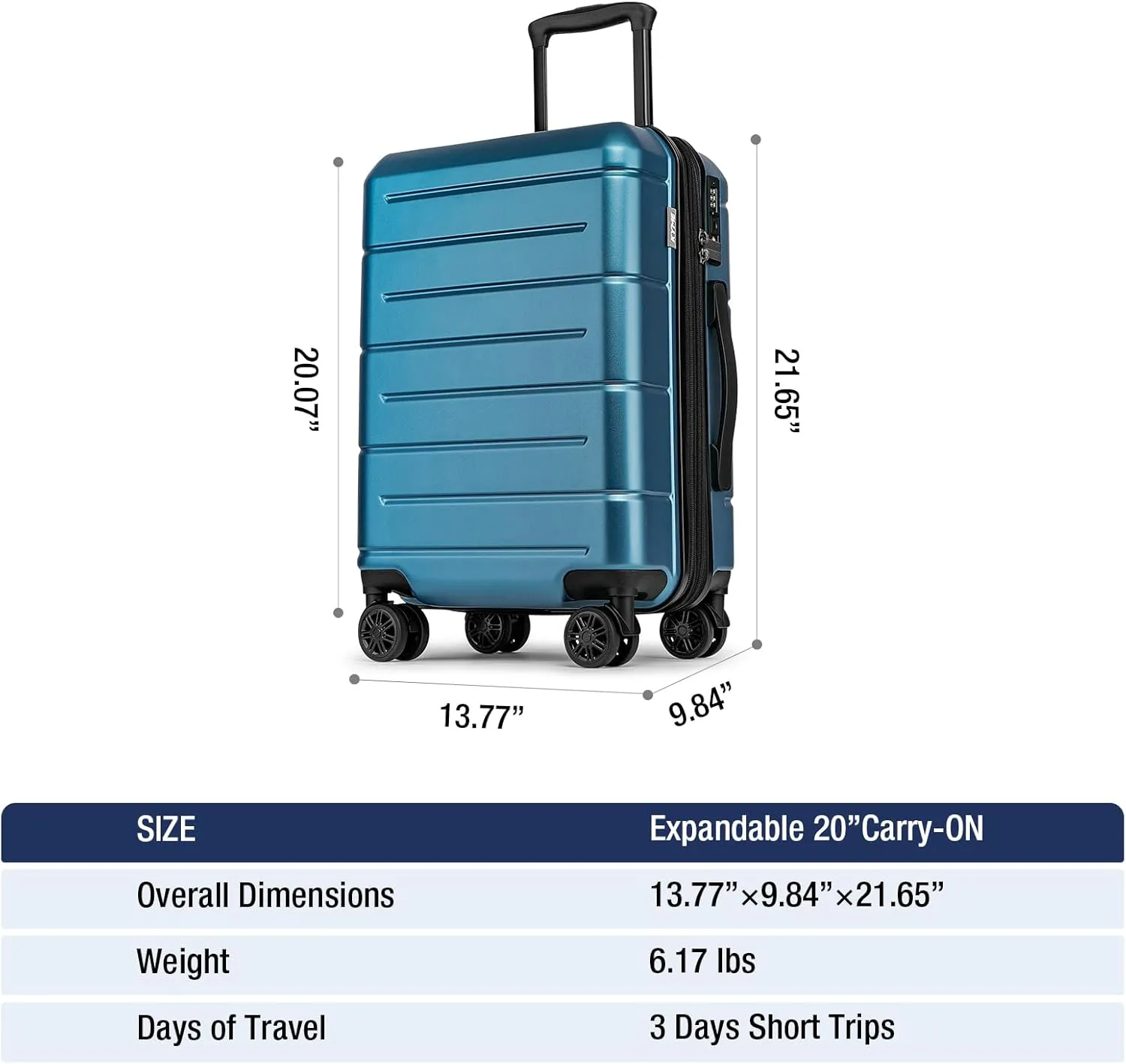 KYME Hardside Expandable Carry On Luggage 22x14x9 Airline Approved,20 Inch Hard Shell Suitcase with Double Spinner Wheels TSA Lock,Travel Rolling Luggage with Cup Holder for Men Women,Light Blue