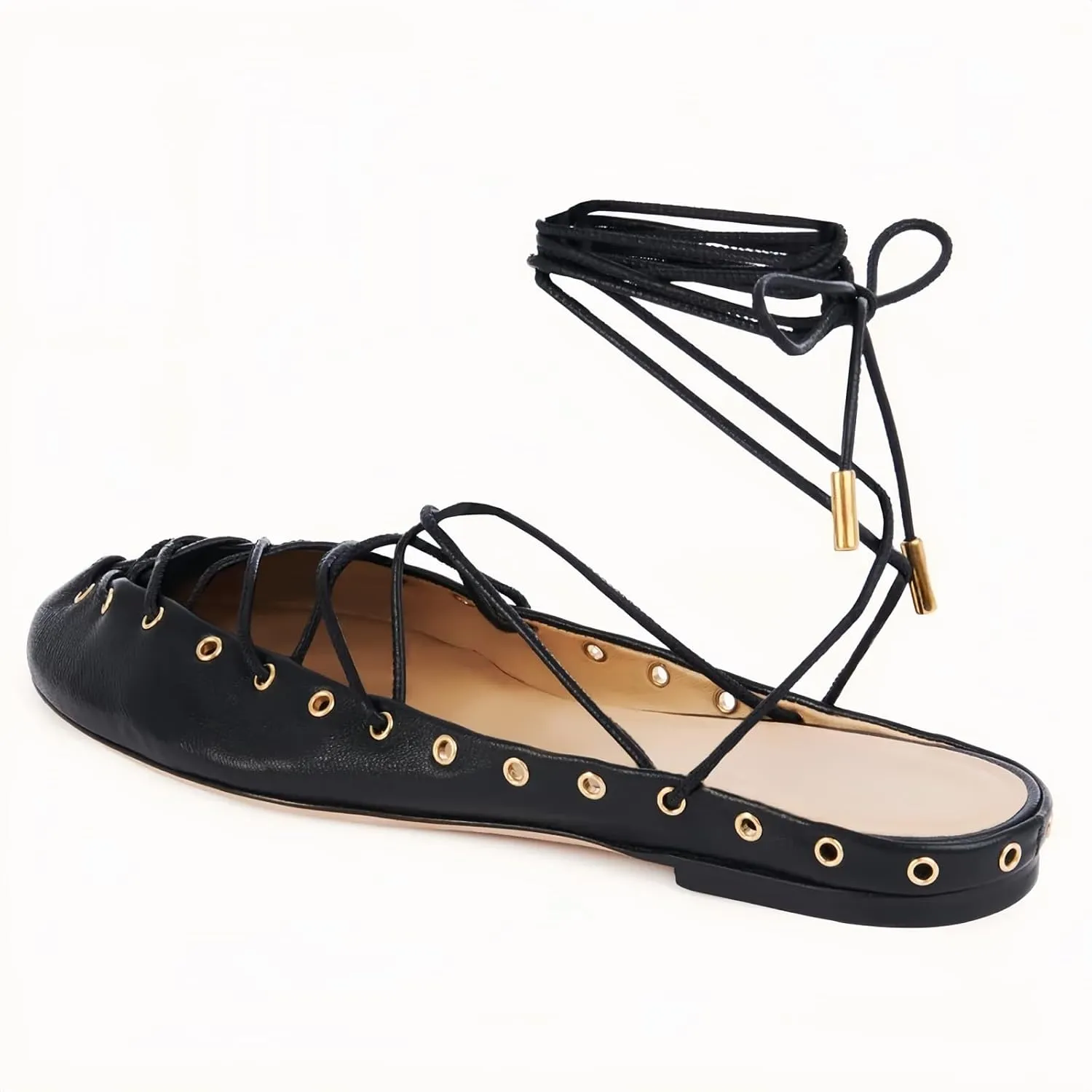 Lace Up Ballet Flats for Women Round Toe Backless Mules Mary Jane Flats Casual Ballerina Shoes