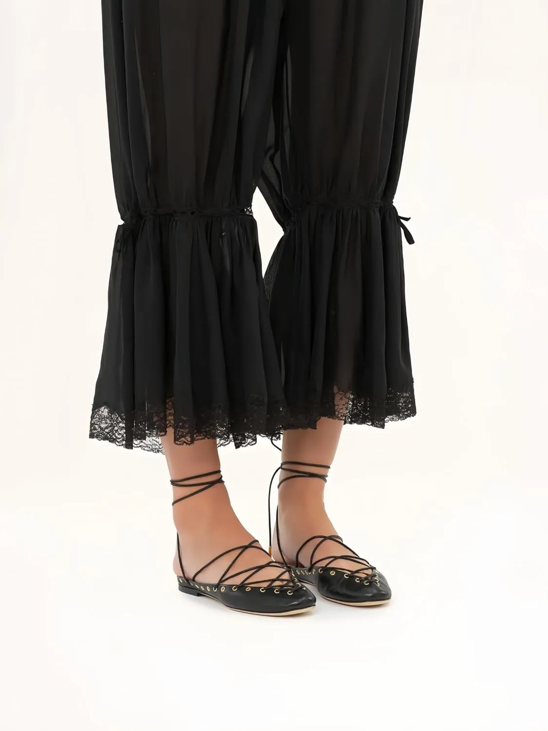 Lace Up Ballet Flats for Women Round Toe Backless Mules Mary Jane Flats Casual Ballerina Shoes