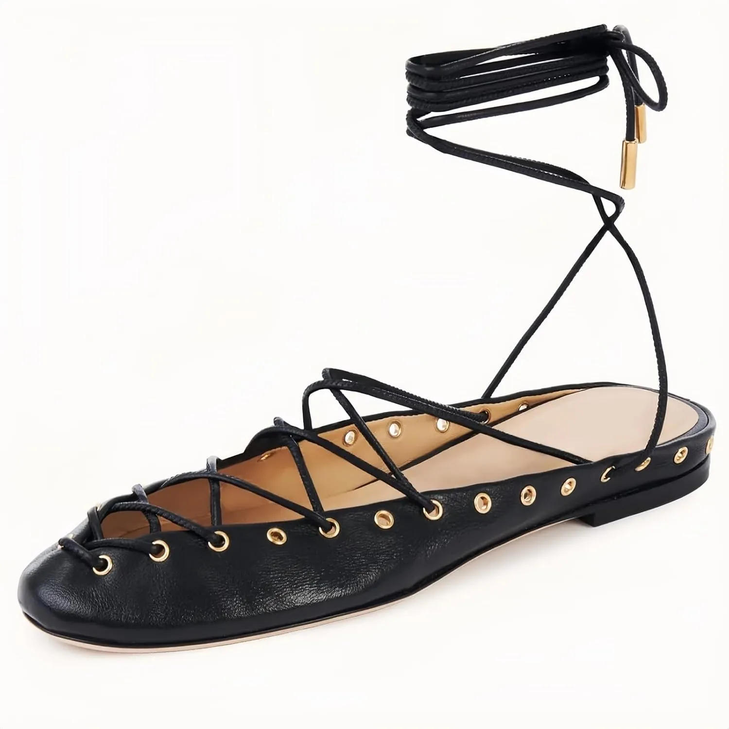 Lace Up Ballet Flats for Women Round Toe Backless Mules Mary Jane Flats Casual Ballerina Shoes