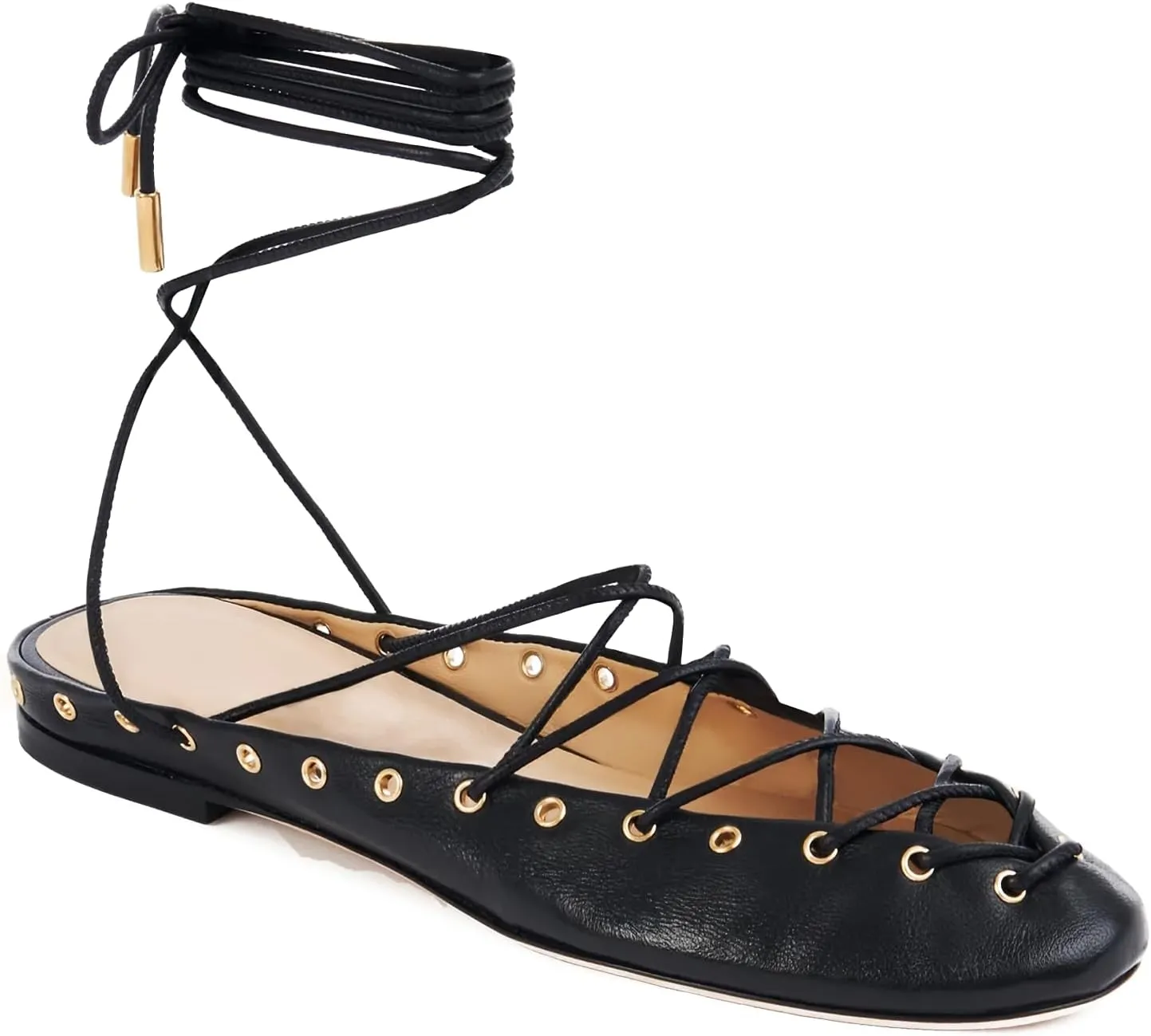 Lace Up Ballet Flats for Women Round Toe Backless Mules Mary Jane Flats Casual Ballerina Shoes