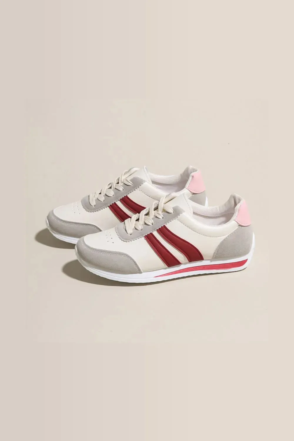 Lace Up Contrast Round Toe Flats Sneakers