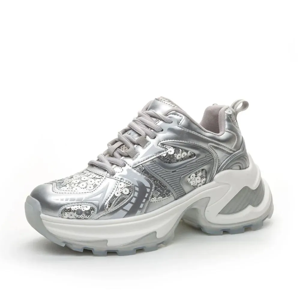 Lace Up Sequined Detail Platform Sneakers