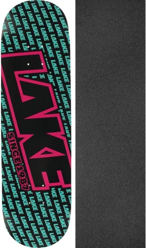 Lake Skateboards Miami Vice Logo Black/Blue/Pink Skateboard Deck - 8.3" x 32.25" with Black Magic Skateboard Griptape Black - Bundle of 2 Items