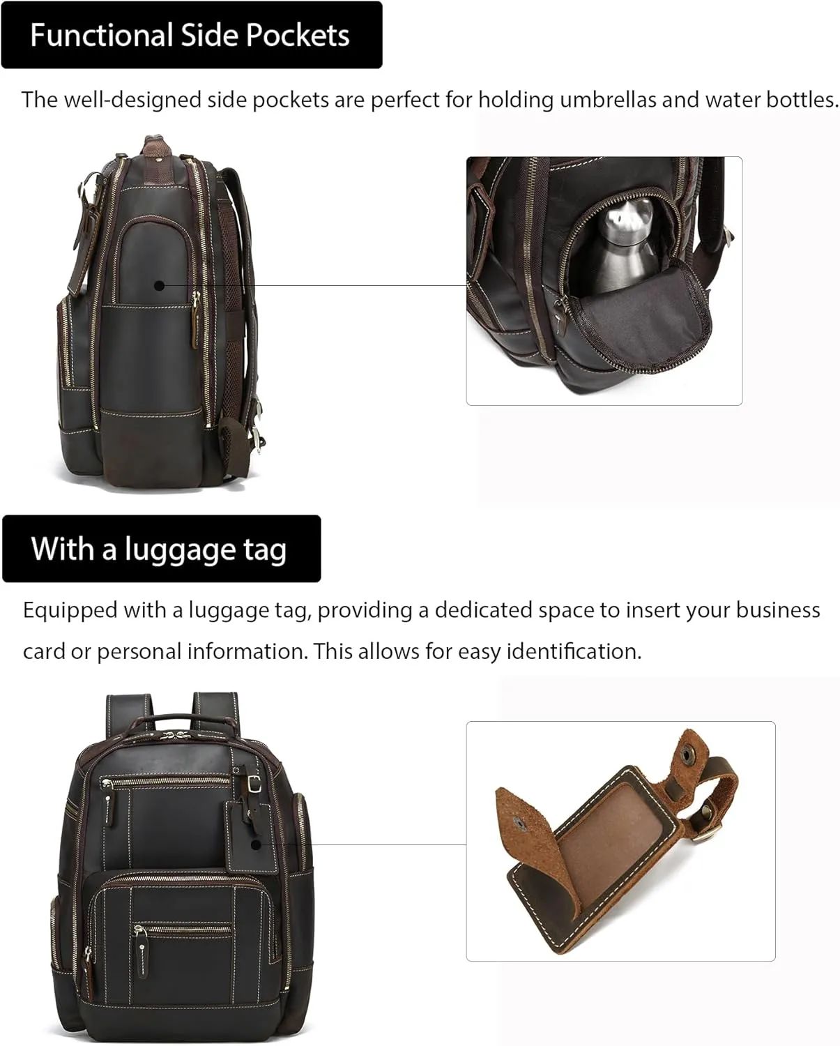 LANNSYNE Vintage Genuine Leather Backpack for men, 15.6" Laptop Backpack Travel Camping 24L Rucksack