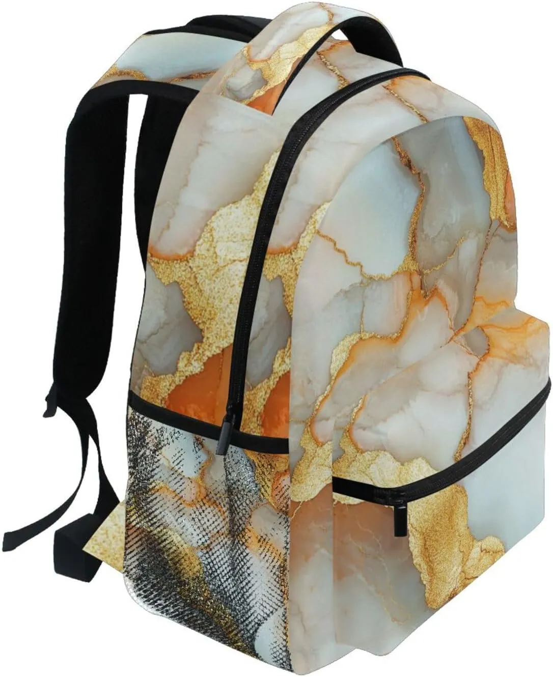 Laptop Backpack for Teens Boys Girls Waterproof Business Work Bag with Chest Strap for Travel Trip Marble White Orange
