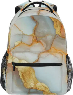 Laptop Backpack for Teens Boys Girls Waterproof Business Work Bag with Chest Strap for Travel Trip Marble White Orange