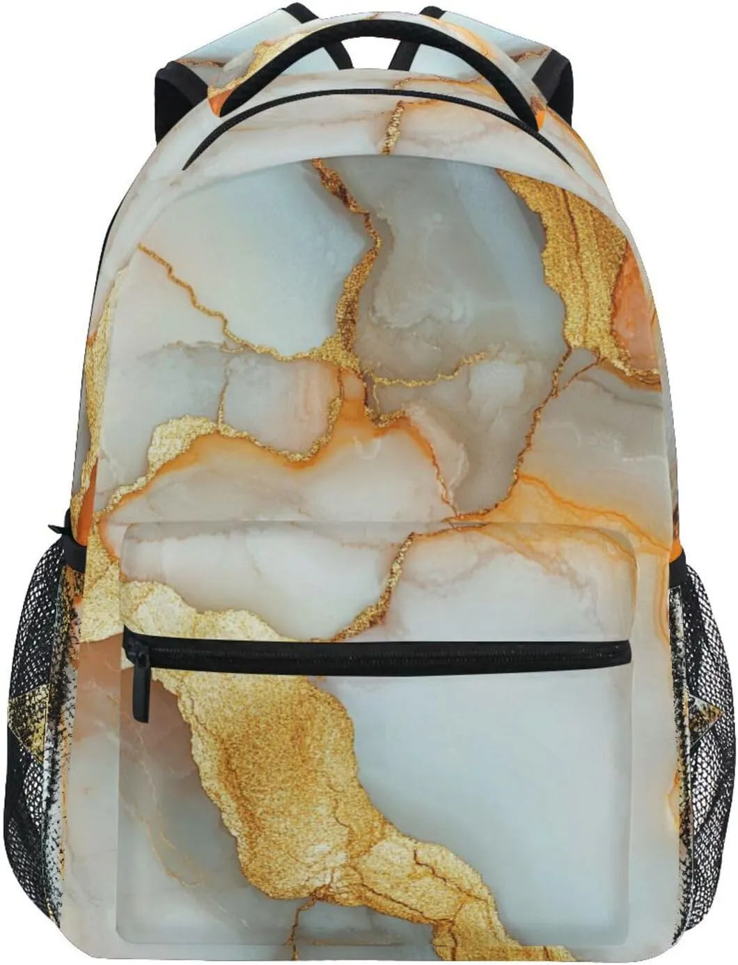 Laptop Backpack for Teens Boys Girls Waterproof Business Work Bag with Chest Strap for Travel Trip Marble White Orange