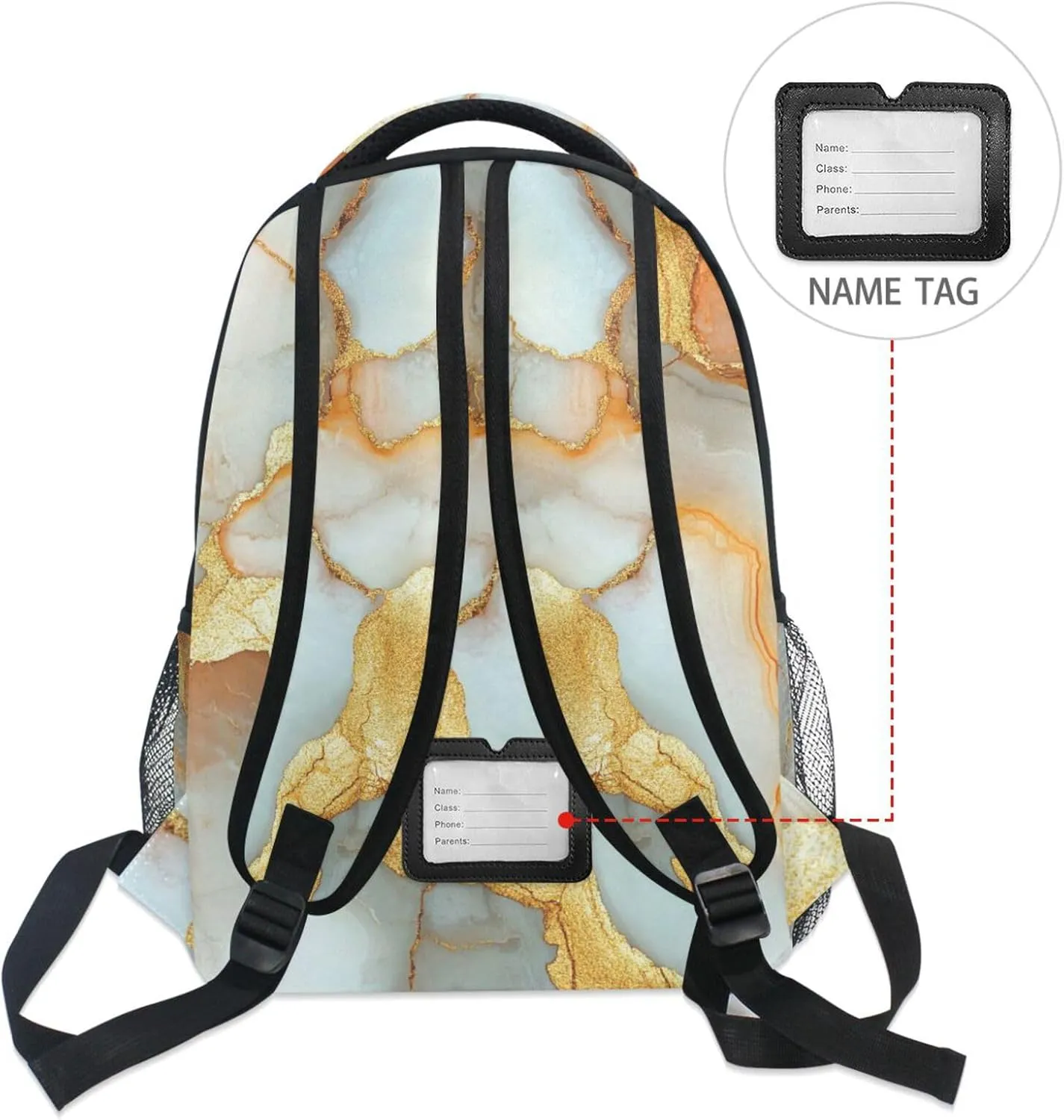 Laptop Backpack for Teens Boys Girls Waterproof Business Work Bag with Chest Strap for Travel Trip Marble White Orange