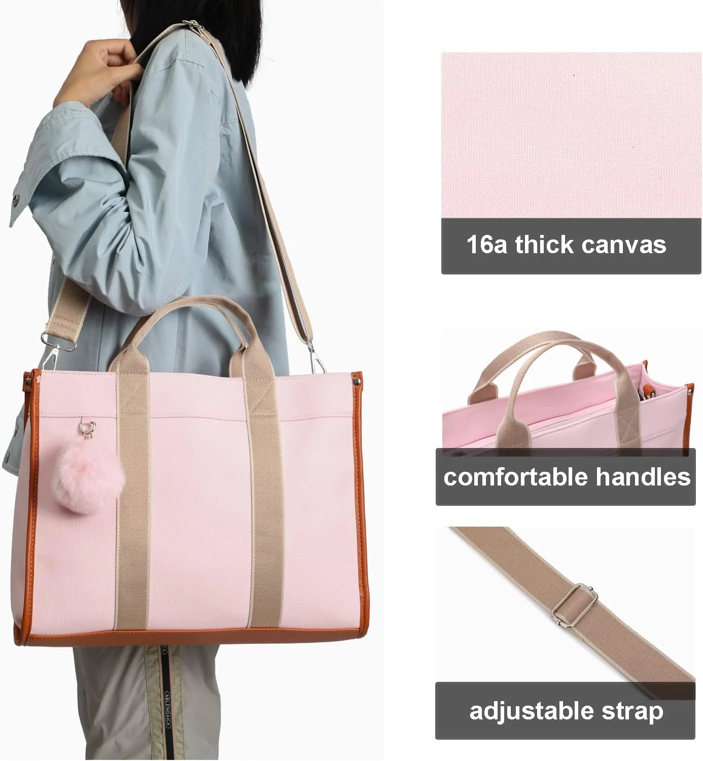 Laptop Bag for Women 15.6 Inch Lightweight Canvas Tote Bags Teacher Work Bag for School Travel