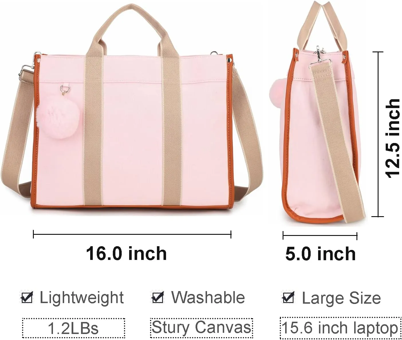 Laptop Bag for Women 15.6 Inch Lightweight Canvas Tote Bags Teacher Work Bag for School Travel